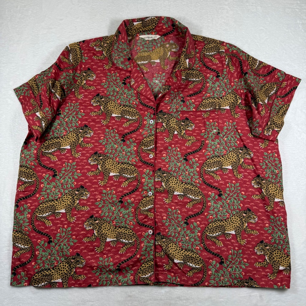 Printfresh Bagheera Red Leopard‎ Cotton Pajama Top Plus Size 4X Short Sleeve